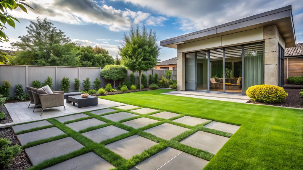 Simple Modern backyard landscape on new modern house.
